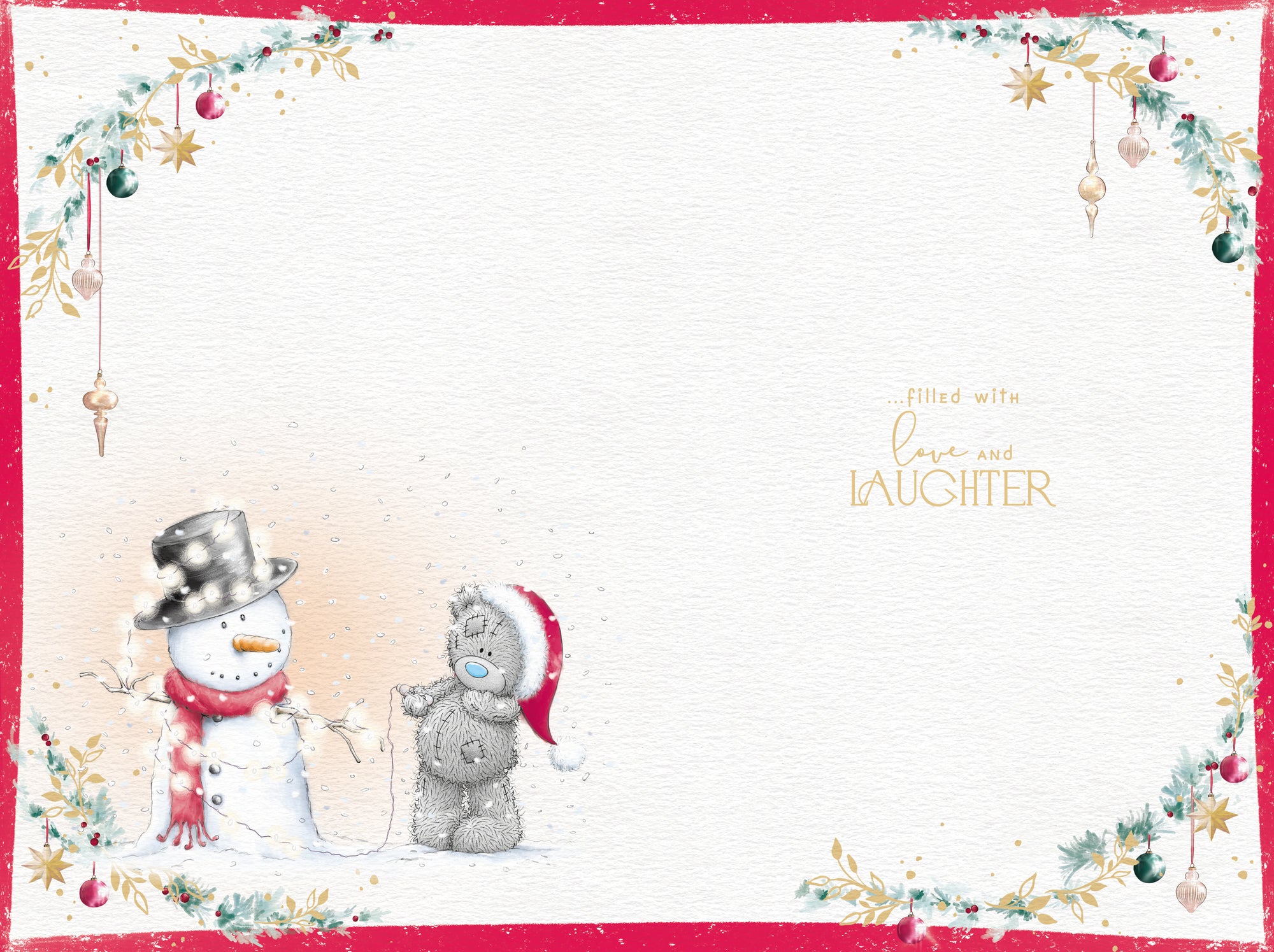 Me to You Tatty Teddy Christmas Card Wishing All The Family A Lovely Christmas, Two Tatty Teddy Bears Building A Snowman Together, 6 x 9 Inches - Official Collection