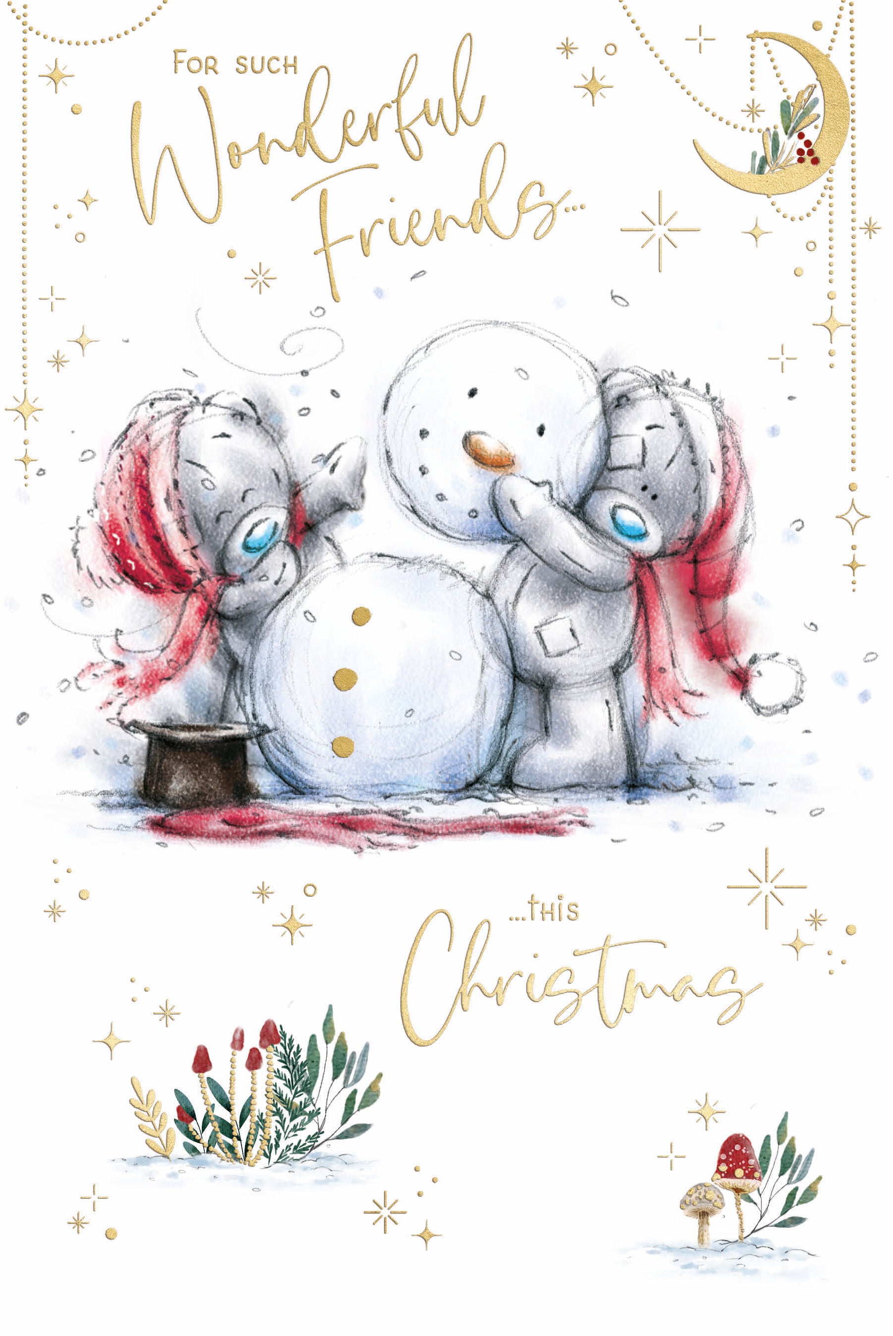 Me To You Tatty Teddy Christmas Card For Wonderful Friends, Tatty Teddy Bears With Snowman 6x9ins - Official Sketchbook Collection