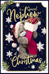 Me to You Tatty Teddy Photo Finish Christmas Card To A Special Nephew, Tatty Teddy In A Santa Hat Holding A Stocking Full Of Presents, 6 x 9 Inches - Official Collection