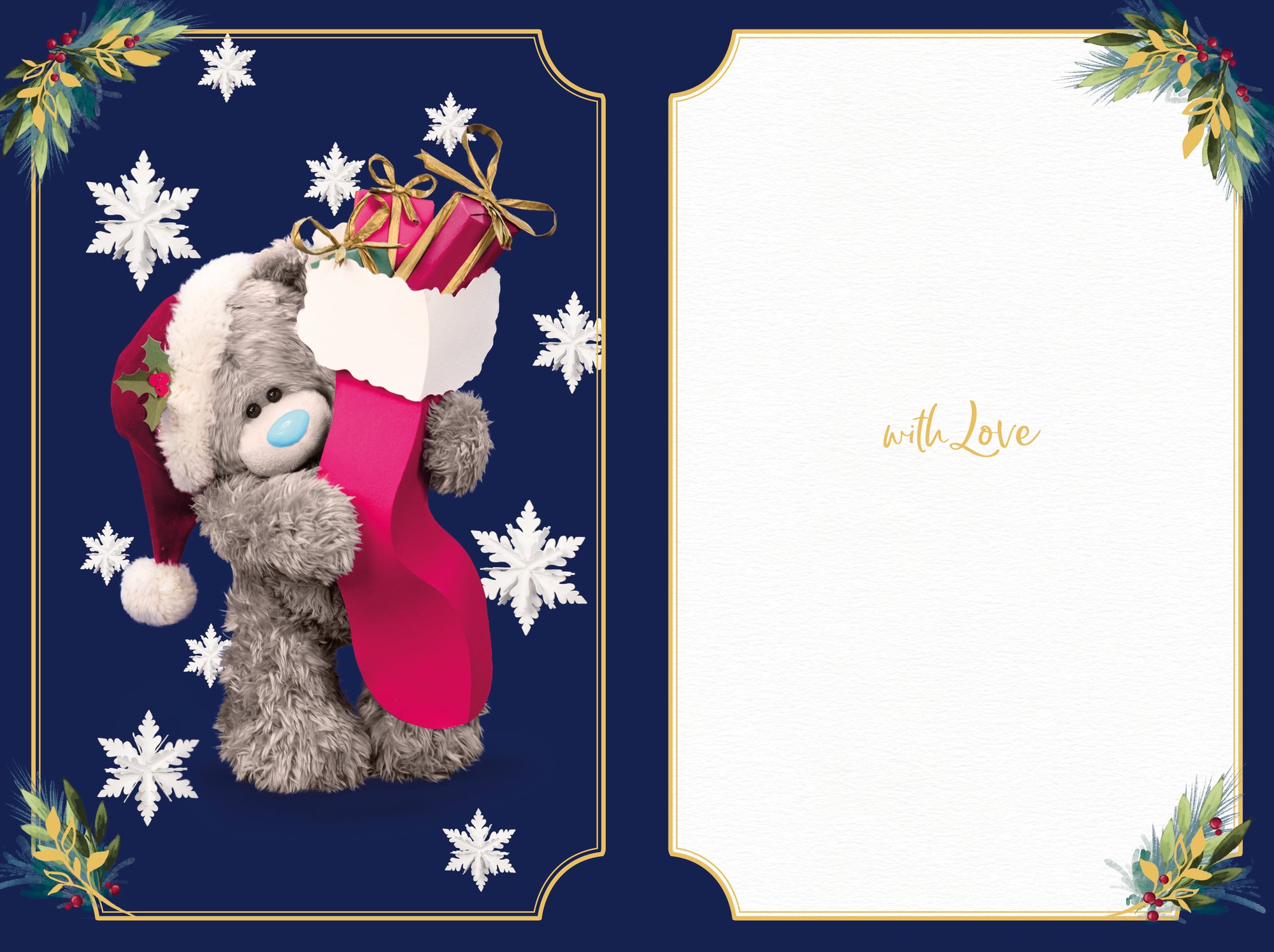 Me to You Tatty Teddy Photo Finish Christmas Card To A Special Nephew, Tatty Teddy In A Santa Hat Holding A Stocking Full Of Presents, 6 x 9 Inches - Official Collection