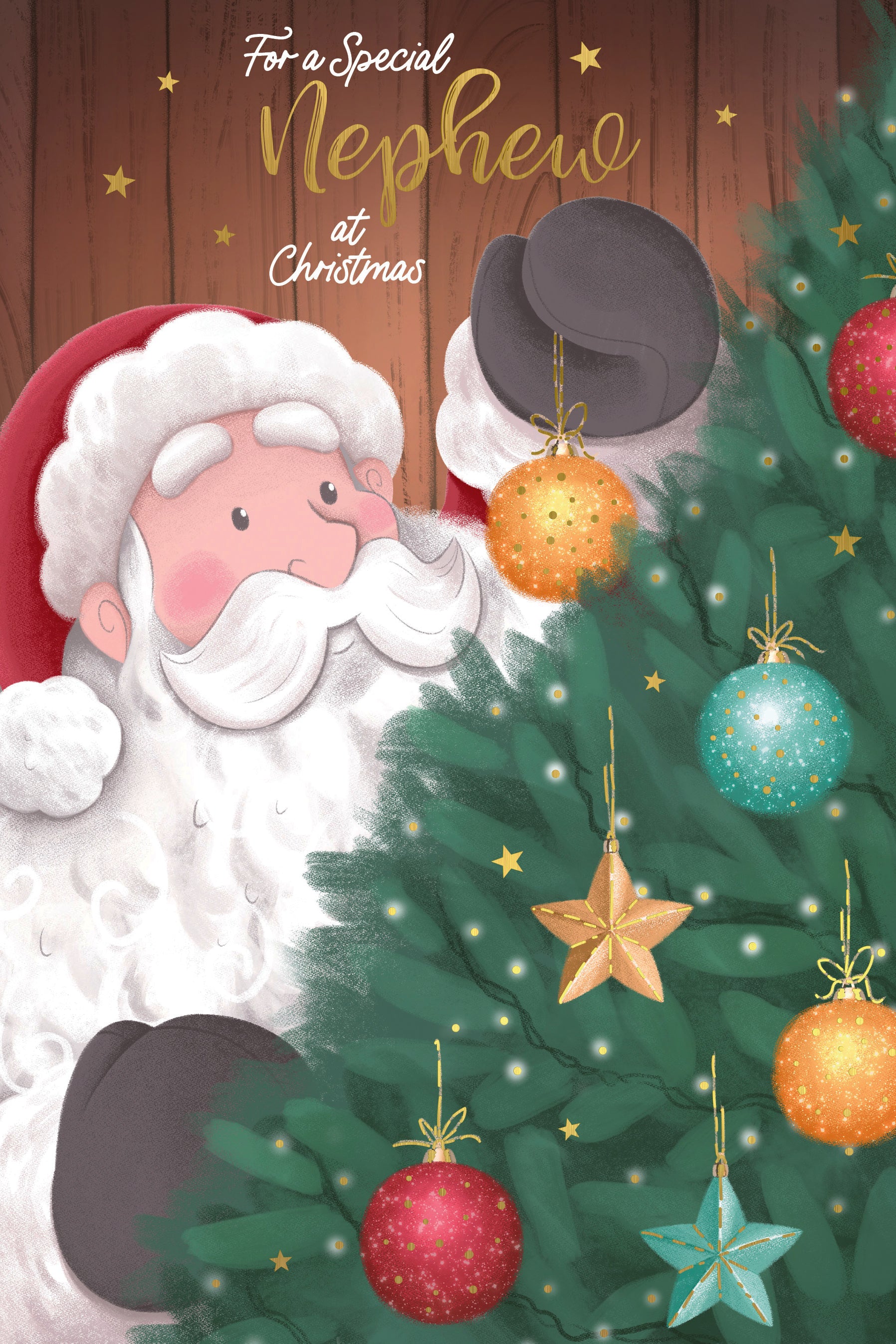 Luxury Christmas Card for Nephew ‘For a Special Nephew at Christmas’ Santa & Christmas Tree Design by Wishing Well Studios, 6 x 9 Inches