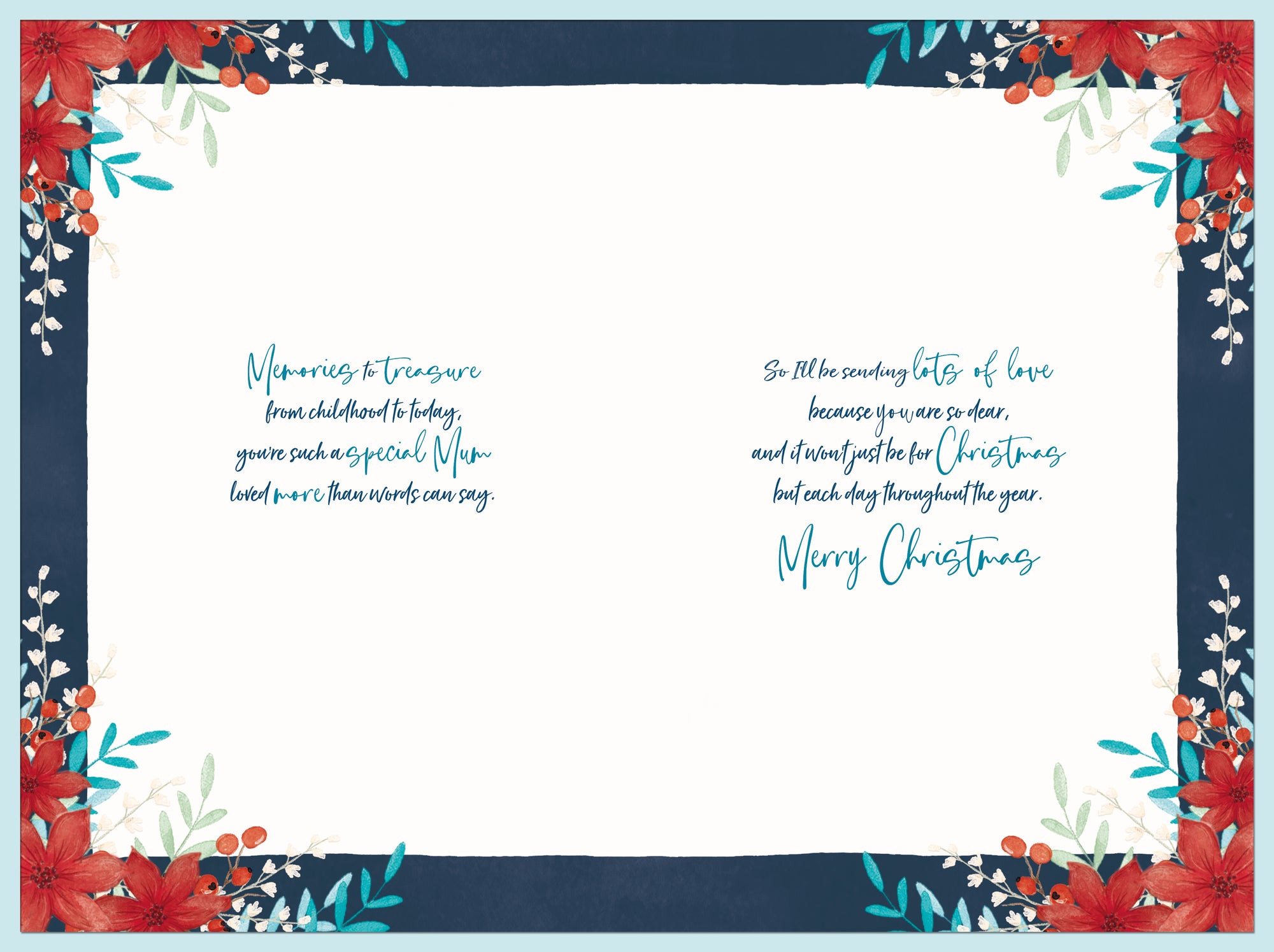 Wishing Well Studios Luxury Christmas Card To A Lovely Mum, With A Poinsettia Wreath, 6 x 9 Inches