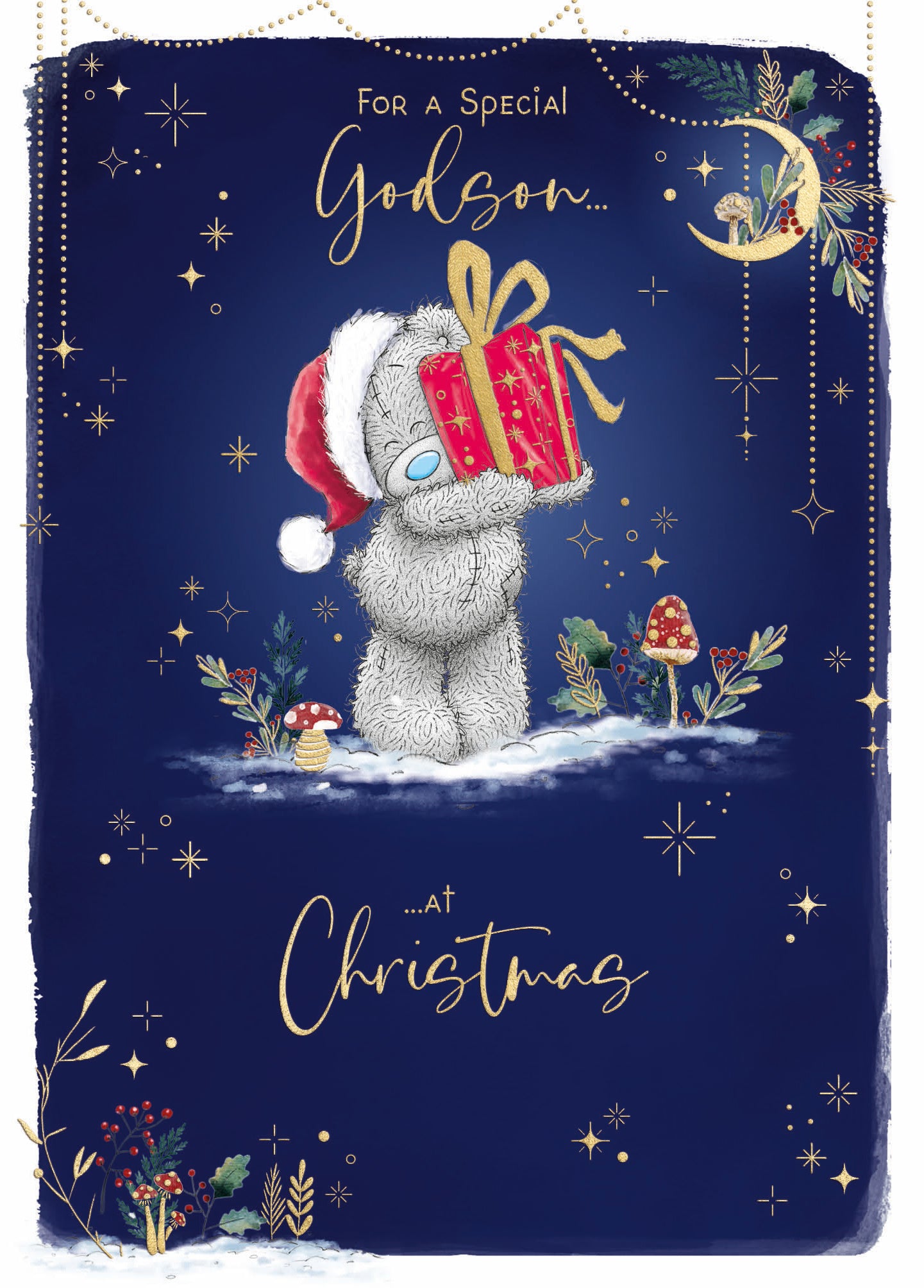 Me To You Tatty Teddy Special Godson Luxury Christmas Card With Gold Foil Detail For Godchild 5x7ins - Official Collection