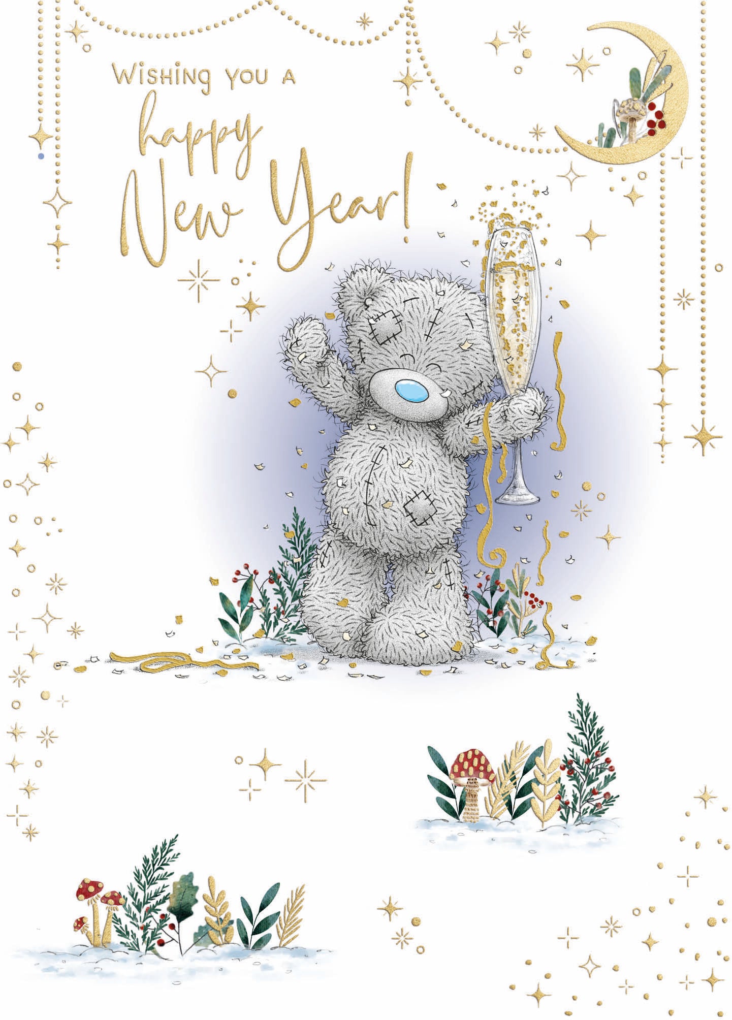 Me To You Tatty Teddy Luxury Happy New Year Card With Gold Foil Detail 5x7ins - Official Collection