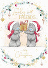 Me to You Tatty Teddy Christmas Card For Lovely Friends, Two Tatty Teddy Bears Sharing A Gift In Santa Hats, 5 x 7 Inches - Official Collection