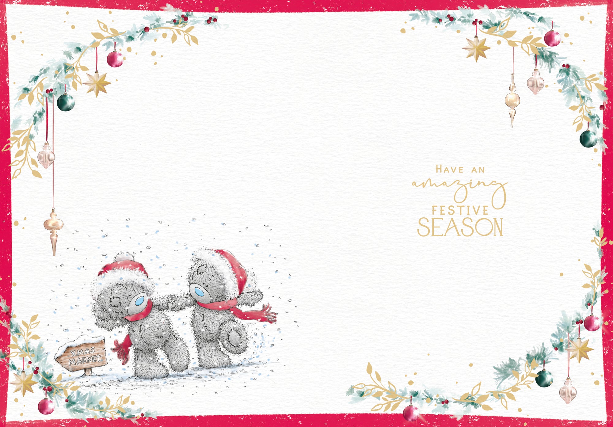 Me to You Tatty Teddy Christmas Card For Lovely Friends, Two Tatty Teddy Bears Sharing A Gift In Santa Hats, 5 x 7 Inches - Official Collection