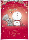 Me to You Tatty Teddy Christmas Card For A Special Sister, Tatty Teddy Next To An Upside Down Snowman, 5 x 7 Inches - Official Collection