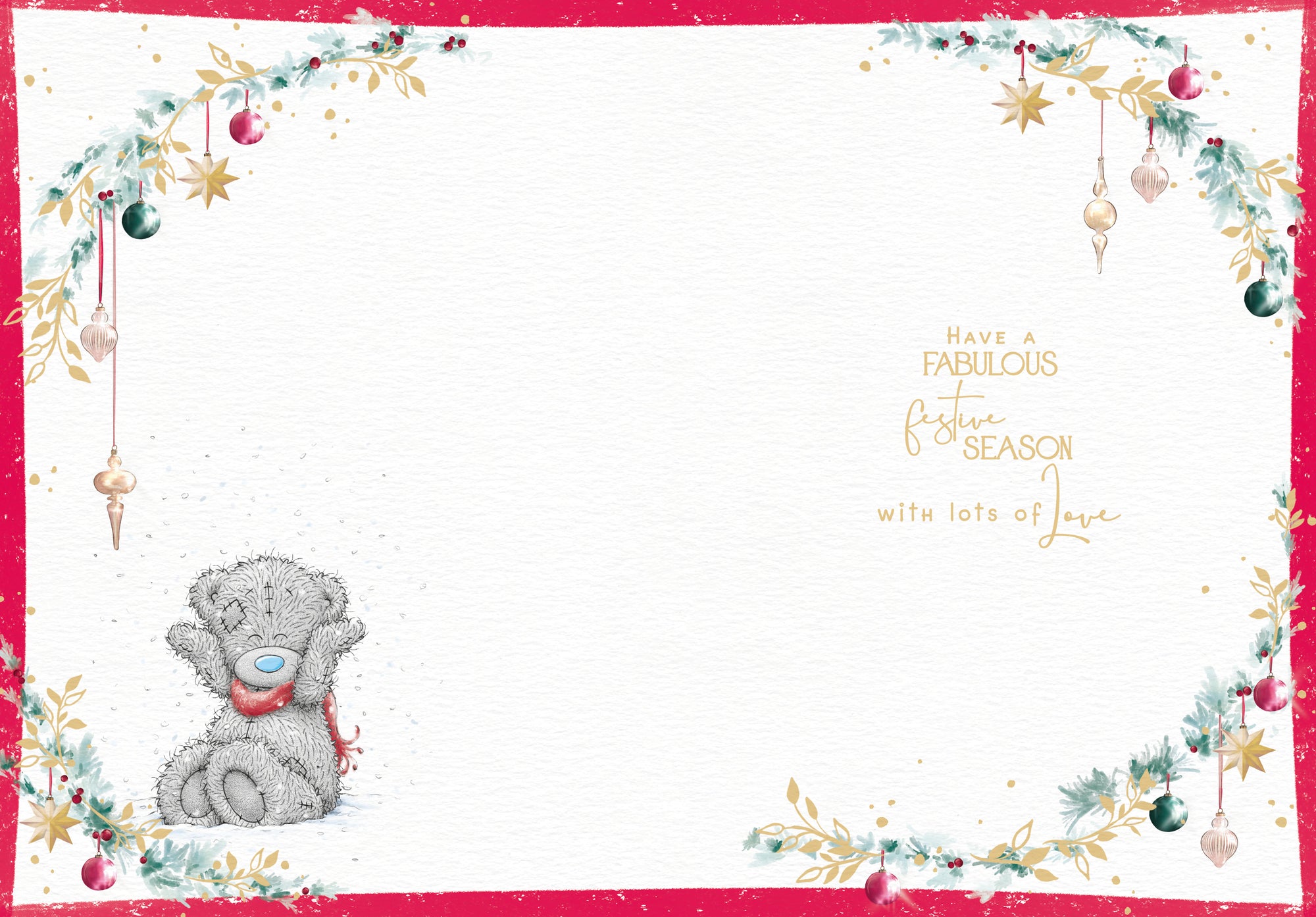 Me to You Tatty Teddy Christmas Card For A Special Sister, Tatty Teddy Next To An Upside Down Snowman, 5 x 7 Inches - Official Collection