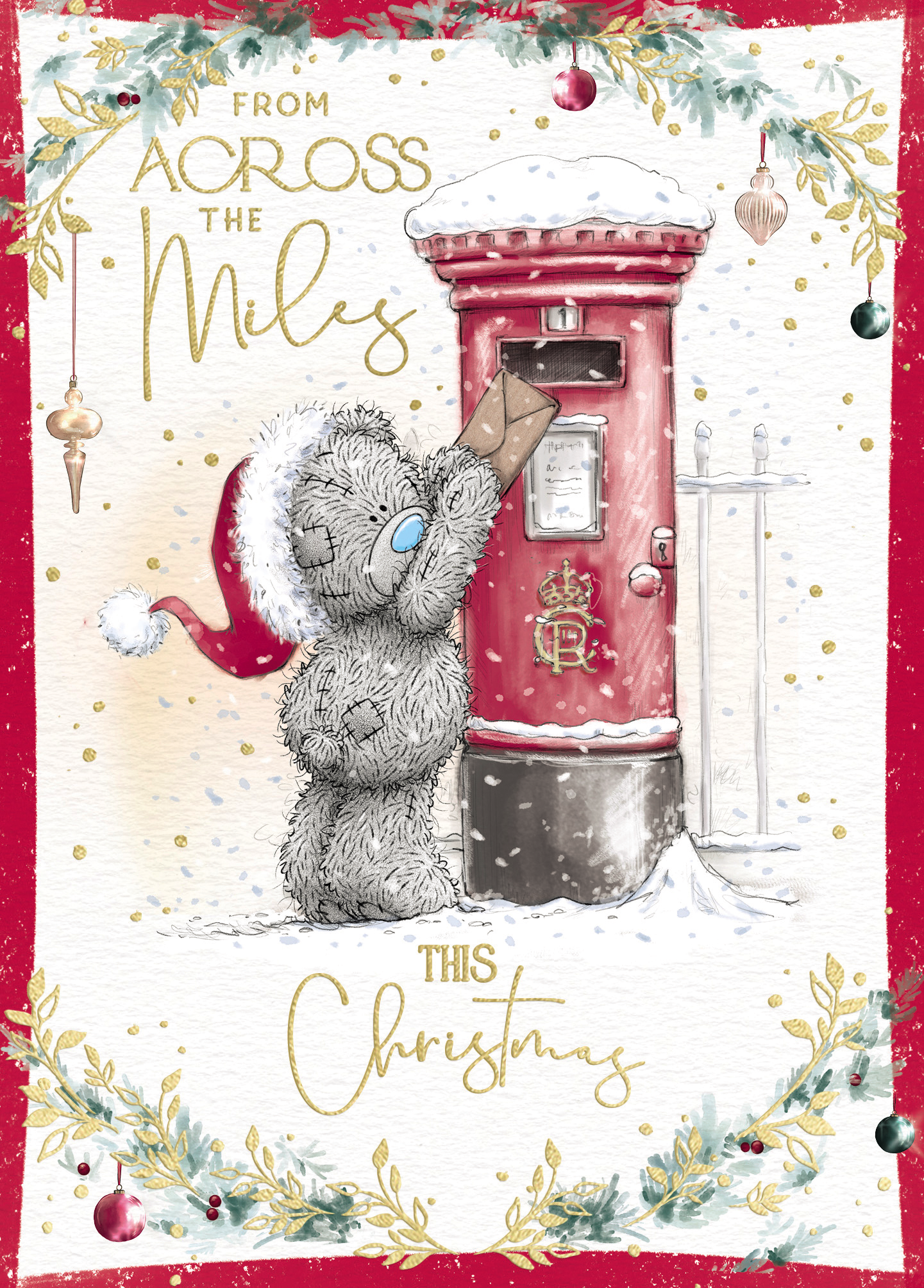 Me to You Tatty Teddy Christmas Card From Across The Miles, Tatty Teddy Posting A Letter,  5 x 7 Inches - Official Collection
