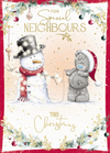 Me to You Tatty Teddy Christmas Card For Special Neighbours, Tatty Teddy Next To A Snowman In A Top Hat, 5 x 7 Inches - Official Collection