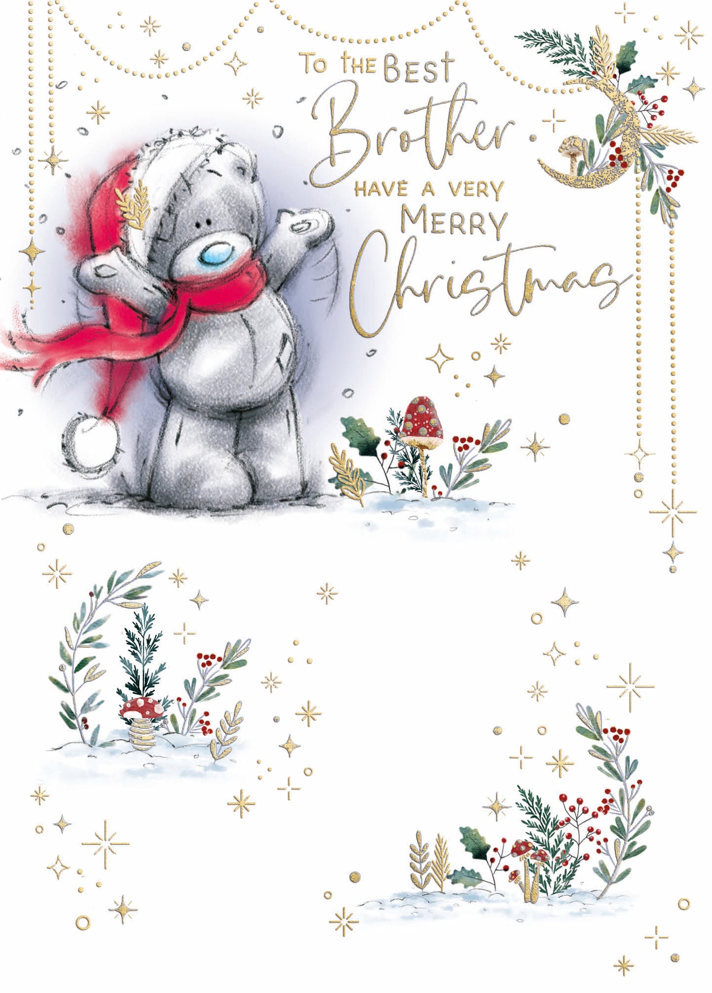 Me To You Tatty Teddy To The Best Brother Christmas Card, Tatty Teddy In Santa Hat 5x7ins - Official Collection