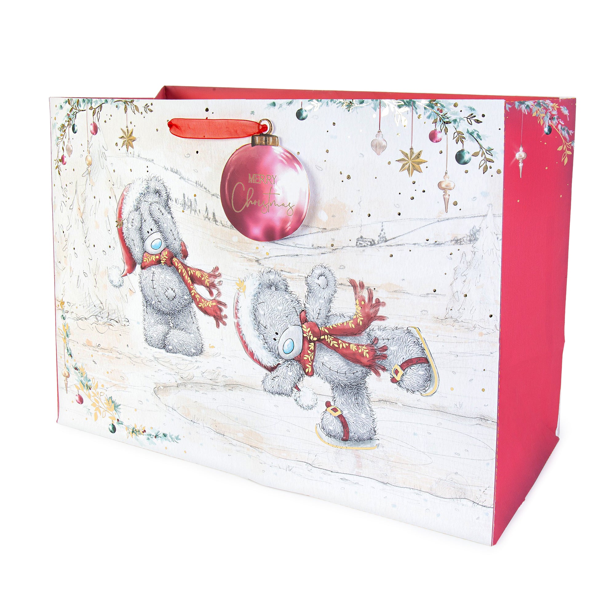 Me To You Tatty Teddy Christmas Extra- Large Jumbo Size Gift Bag, With Large Bauble Gift Tag, Featuring Tatty Teddy Bears Ice Skating In The Snow 45.7 x 33 cm - Official Collection