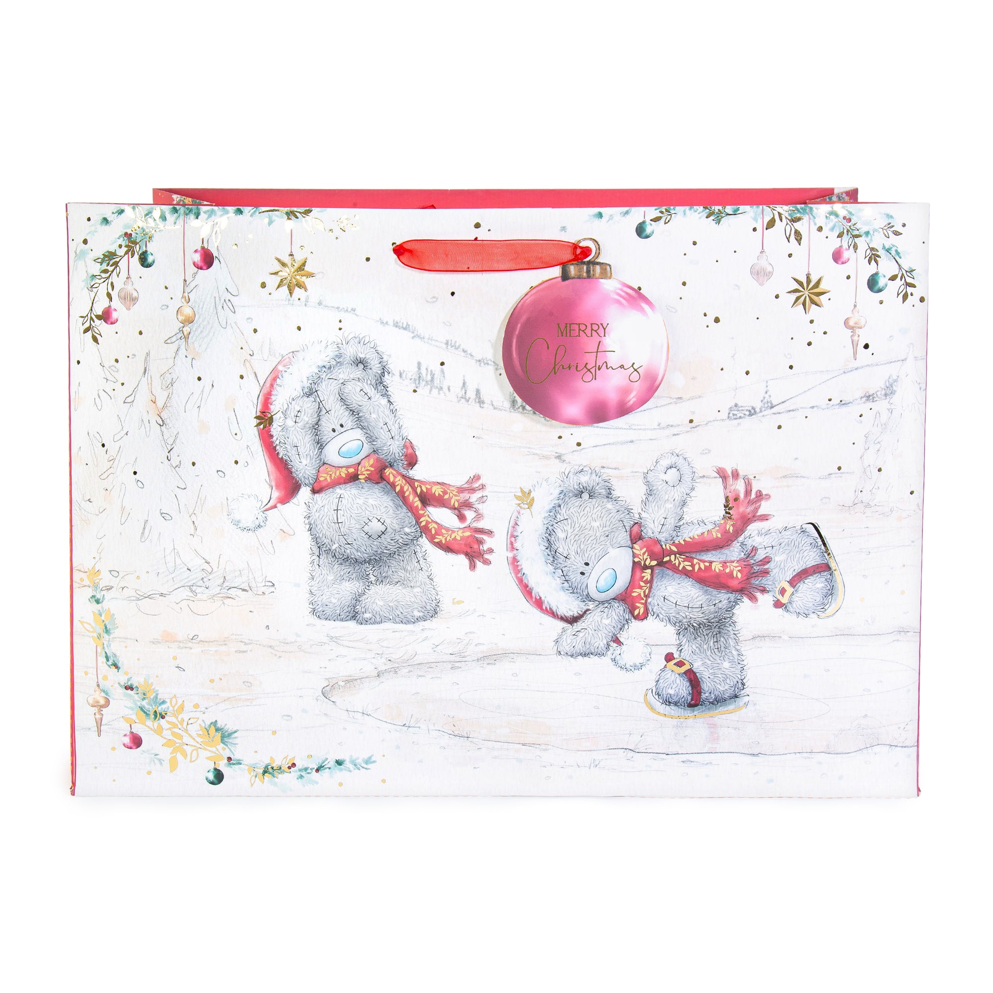 Me To You Tatty Teddy Christmas Extra- Large Jumbo Size Gift Bag, With Large Bauble Gift Tag, Featuring Tatty Teddy Bears Ice Skating In The Snow 45.7 x 33 cm - Official Collection