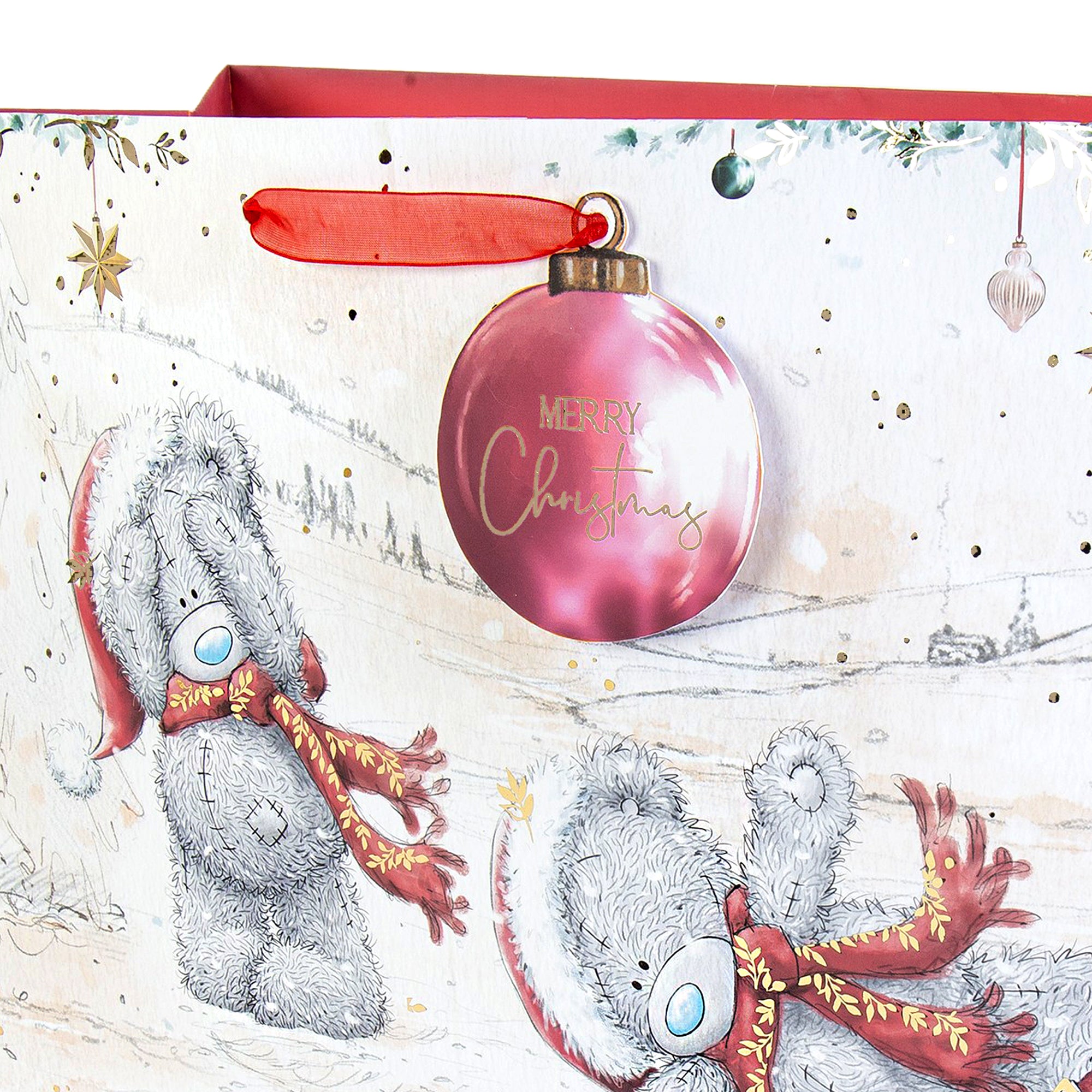 Me To You Tatty Teddy Christmas Extra- Large Jumbo Size Gift Bag, With Large Bauble Gift Tag, Featuring Tatty Teddy Bears Ice Skating In The Snow 45.7 x 33 cm - Official Collection