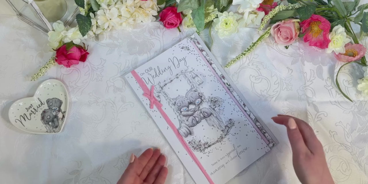 Me to You Handmade On Our Wedding Day Card Tatty Teddy Bears On A Swing